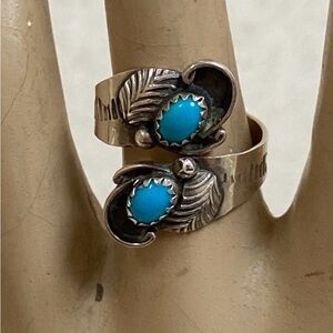 Silver Turquoise Leaf Ring